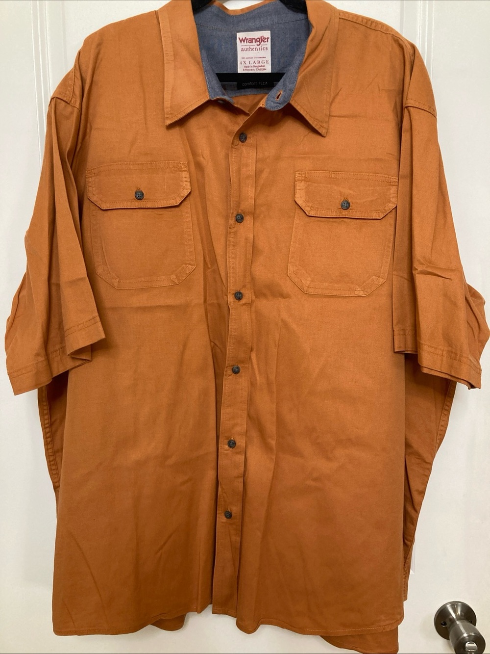 Wrangler Authentics Orange Comfort Flex Short Sleeve Button-Up Shirt 4X Cotton